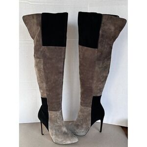 Steve Madden OTK Over The Knee High Heel Boots Black & Khaki Brown 25" Tall Sz 8